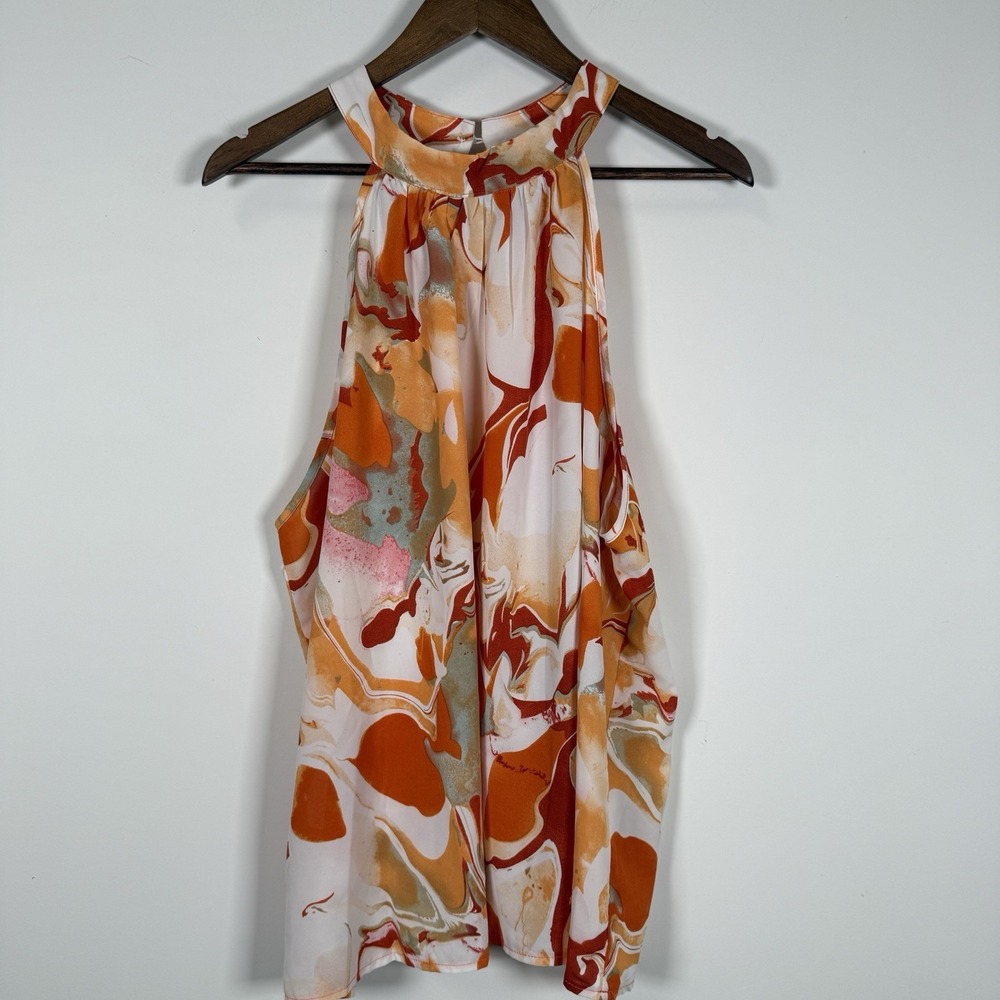 SHEIN Women's Halter Top Watercolorβ Orange Green Ivory Size 4XL Plus Size